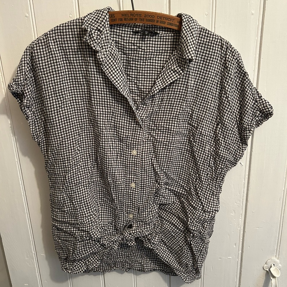 George women’s xs Black and White Checkered plaid shirt sleeve button up Shirt